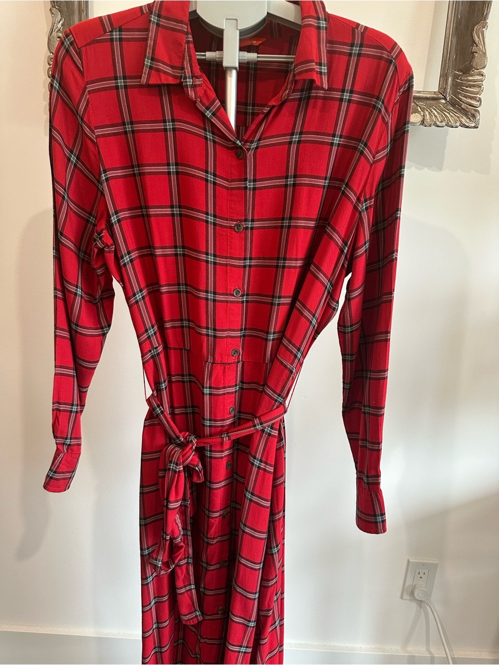 Joe Fresh Red Plaid Maxi Shirt Dress